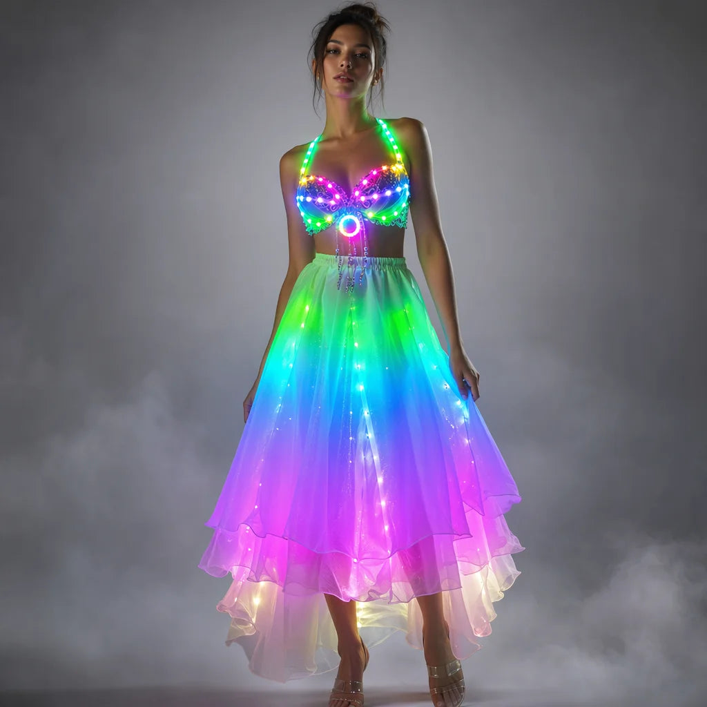 LUMA WEAR LED Light Up Skirt Set – Rainbow Tulle Rave & Festival Outfit