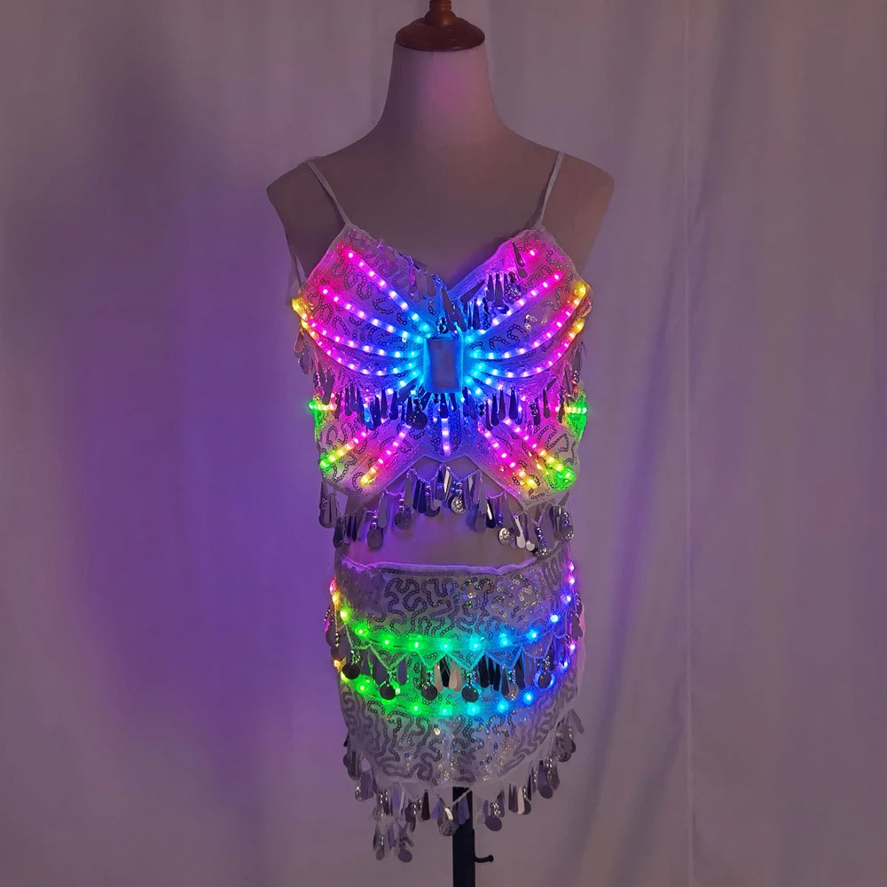 LED Butterfly Costume Set – Light Up Top & Fringe Skirt for Festivals