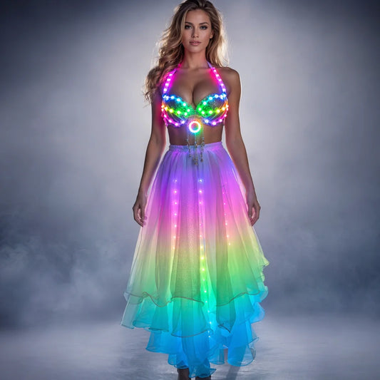 LUMA WEAR LED Light Up Skirt Set – Rainbow Tulle Rave & Festival Outfit